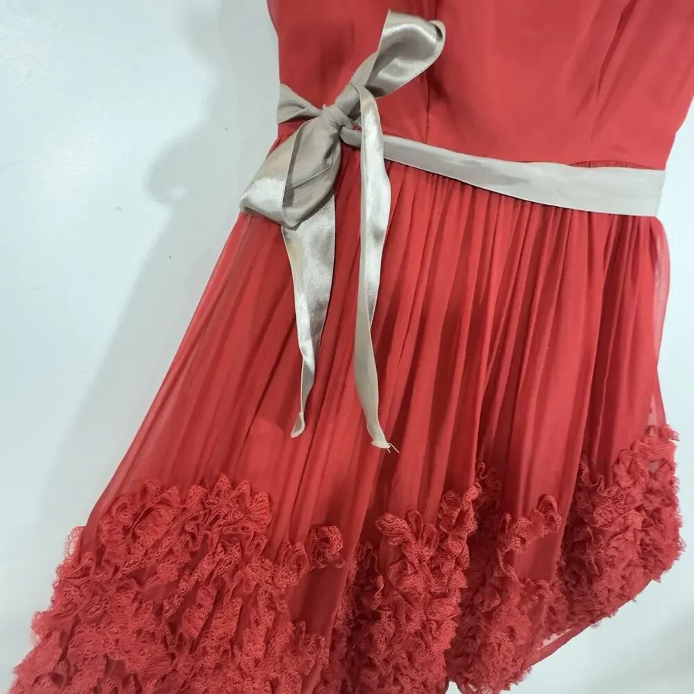 Burning Torch Anthropologie Red Silk Rosette Dress Small Fit Vintage Sleeveless - Picture 6 of 13